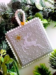 CHRISTMAS  DEER cross stitch pattern, Set of 4 White Christmas Tree Ornaments  by CrossStitchingForFun  Instant download