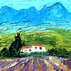 Lavender Painting Tuscany Original Art Impasto Oil Painting Fields Artwork 6 by 4 by SerjBond
