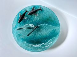 Wall clock resin whale shark hawaiian Christmas Gift Unique wall epoxy ocean clock housewarming gift Modern wall beach