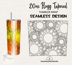 sunflower burst tumbler template /20 oz hogg tatered tumbler wrap / seamless design - htl39