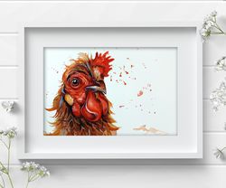 Bird chicken 8x11 inch original watercolor art hen painting by Anne Gorywine