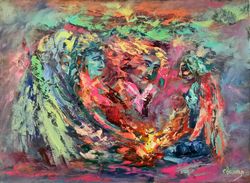 Angels Abstract Art Original Oil Painting Universe Aurora Borealis Cosmos Artist Svinar Oksana