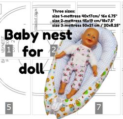 Babynest for doll pdf pattern, baby nest for doll, babynest for baby doll, baby nest for favorite doll, doll cradle