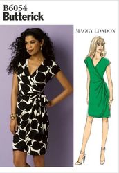 pdf sewing patterns butterick 6054 misses' pleated wrap dress size 6-8-10-12-14