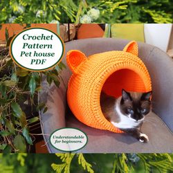 Crochet pet house CAT Digital Instruction Manual in PDF Format Cat furniture Crochet cat couch pdf pattern Handmade cat