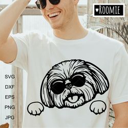 Cute Shih Tzu with Sunglasses Shirt design svg for Cricut, Peeking dog, Car Decal Clipart Vector Cut file Vinyl /148