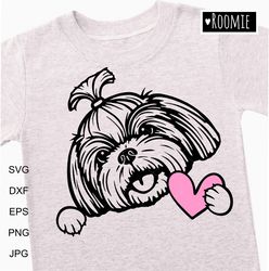 Shih Tzu with heart Shirt design svg for Cricut, Peeking dog, Car Decal Clipart Vector Cut file Vinyl /142