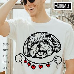 Shih Tzu with hearts Shirt design svg for Cricut, Peeking dog, Car Decal Clipart Vector Cut file Vinyl /147