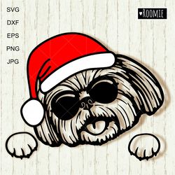 Christmas Shih Tzu with Santa hat and sunglasses svg, New year dog, Car Decal Clipart Vector Cut file Vinyl /202