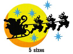 Santa's machine embroidery design with reindeer on the background of the moon. Instant download.