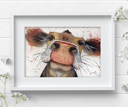 Cow 8x11 inch original watercolor art home animal painting by Anne Gorywine