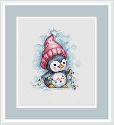 Penguin with Lights Cross Stitch Pattern