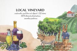 farm landscape clipart, Watercolor vineyard wine, Cottagecare life clip art, Country summer scene creator, tavern png