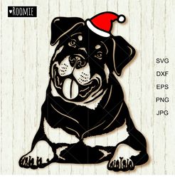 Christmas Rottweiler with Santa hat svg Cricut, Love Rottie, Shirt Design Car Decal Clipart Vector Cut file Vinyl /189