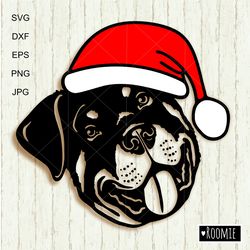 Christmas Rottweiler face with Santa hat svg Cricut, Love Rottie, Shirt Design Decal Clipart Vector Cut file Vinyl /190