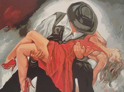 Romantic Acrylic Painting: Passionate Dancers, Romantic Dance Art in Acrylic, Dynamic Dancing Couple Painting for decor