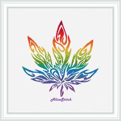 Cross stitch pattern medical cannabis marijuana leaf silhouette rainbow fantasy abstract counted crossstitch pattern PDF