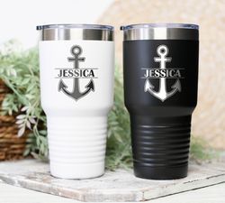 Personalized Monogram Anchor tumblers Boat gift Boat accessories tumbler Boating gifts Nautical gifts Boat captain gifts