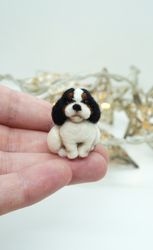 Miniature needle felted Cavalier King Charles spaniel, black and white dog