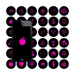 100 black and pink neon instagram highlight story covers. Lifestyle social media icons.