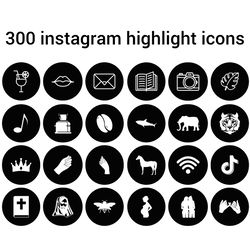 300 black and white lifestyle instagram icons. Beautyful social media icons. Minimalistic instagram story covers.