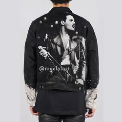 Freddie Mercury Queen Painted denim jacket Jeans jacket Portrait Personalized jacket Art portraits Paint on photo Gift
