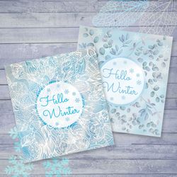 Hello Winter, Digital print, Winter wall art, Printable decorating, Seasonal wall art print, Blue and white downloadable