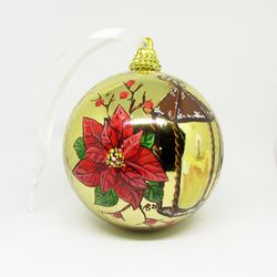 Hand Painted Christmas Decoration with Flashlight, Christmas Tree Ornament Gold