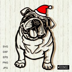 Christmas American bulldog with Santa hat svg, English bulldog Shirt design Car Decal Clipart Vector Cut file Vinyl /194
