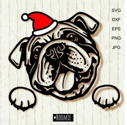 Christmas American bulldog with Santa hat svg, English bulldog Shirt design, Car Decal Clipart Laser Cut file Vinyl /199