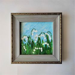 Lilies of the Valley Painting Original Palette Knife Painting Small Wall Decor Floral Artwork Miniature floral wall art