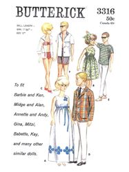 Barbie & Ken Vintage Sewing Pattern PDF Fashion Dolls size 11 1/2 inches Butterick 3316