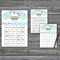 60 Unicorn Baby Shower Bingo Cards,Rainbow Baby Shower Bingo Games,Printable Baby Shower Bingo Cards--379
