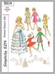 Digital - Vintage Dolls 12" Sewing Pattern - Wardrobe Clothes for Dolls 12" - Vintage 1960s - PDF