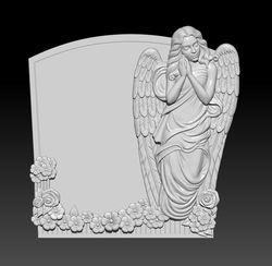 3D STL Model for CNC file Tombstone Angel with flowers and stone