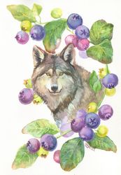 Wolf art, Wolf painting, Fantasy totem animal, ORIGINAL watercolor painting