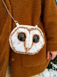 Barn owl clutch bag hand embroidery aesthetic gift for women tote bag