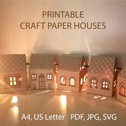 Printable Christmas craft paper house in PDF, JPG and PNG formats, house cutting template in SVG