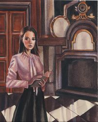 Original Acrylic Painting Girl Painting  Woman With Book Painting Woman In Castell Painting Female Art Feminine