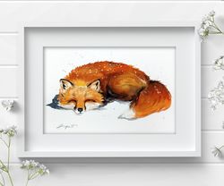Original watercolor painting  8x11 inches fox wild animal new art by Anne Gorywine