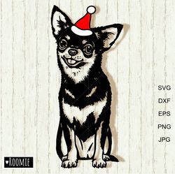 Christmas Chihuahua With Santa Hat Shirt Design SVG, Dog Laser Cut file Vinyl Sublimation Car Decal Clipart Cricut /197