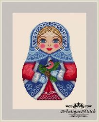 Matryoshka Winter Cross Stitch Pattern PDF Seasons Russian Doll Folk Embroidery Compatible Pattern Keeper