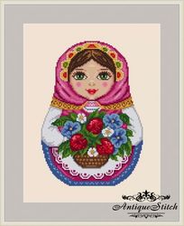 Matryoshka Summer Cross Stitch Pattern PDF Seasons Russian Doll Folk Embroidery Compatible Pattern Keeper