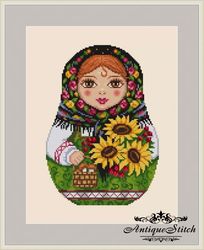 Matryoshka Autumn Cross Stitch Pattern PDF Seasons Russian Doll Folk Embroidery Compatible Pattern Keeper