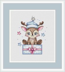 Deer Cross Stitch Pattern Christmas Cross Stitch Pattern Snowflakes Cross Stitch Pattern Christmas Card Cross Stitch