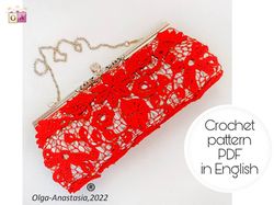 Handbag  red Irish lace crochet pattern , flower crochet pattern , crochet motif , crochet flower pattern , bag crochet