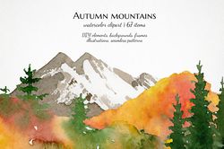 watercolor autumn mountain clipart, fall landscape illustration,