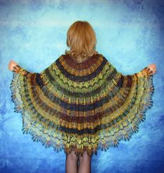 Multicolored striped crochet warm Russian shawl, Orenburg shoulder wrap, Goat down stole, Wool cape, Cover up, Kerchief