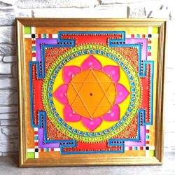 HANUMAN yantra Sacred geometry wall decor Stained glass handpainted yantra Yoga Vedic art