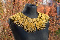 Knitted Lace Collar for women, Mustard collar cotton, yellow knitted collar for women
